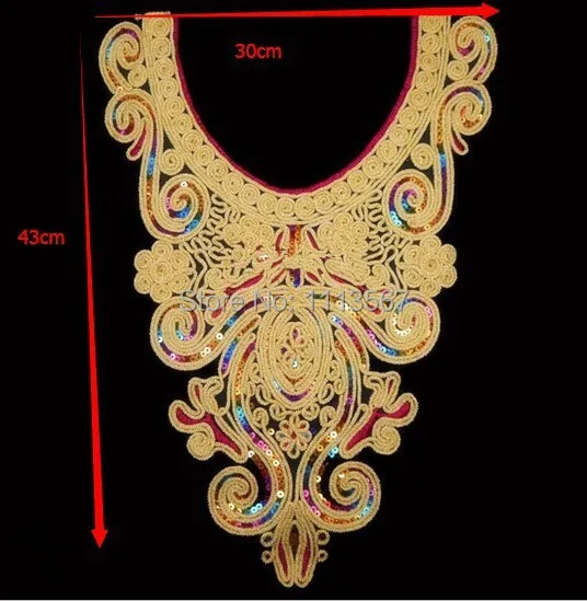 

1Piece Gold Metallic Flower Sequin Embroidered Lace Patches Decorated Sewing Neckline Collar Applique T522