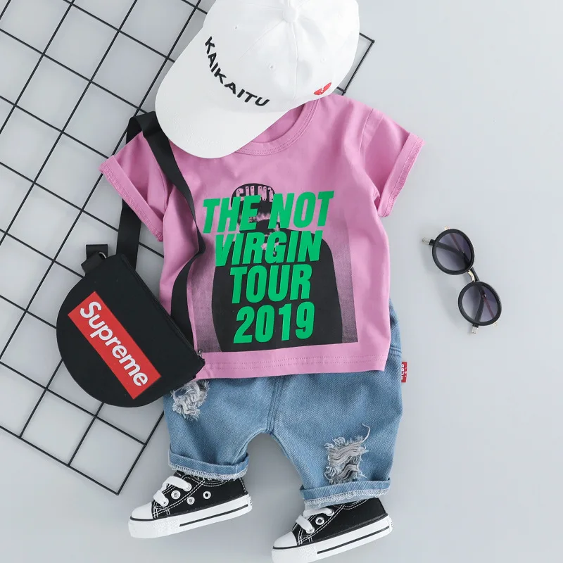 

Summer Clothes For Baby Boy Set O-neck T-shirt & Jeans Shorts Two-piece Newborn Boys Outfit Brand Casual Cotton Infant Clothing