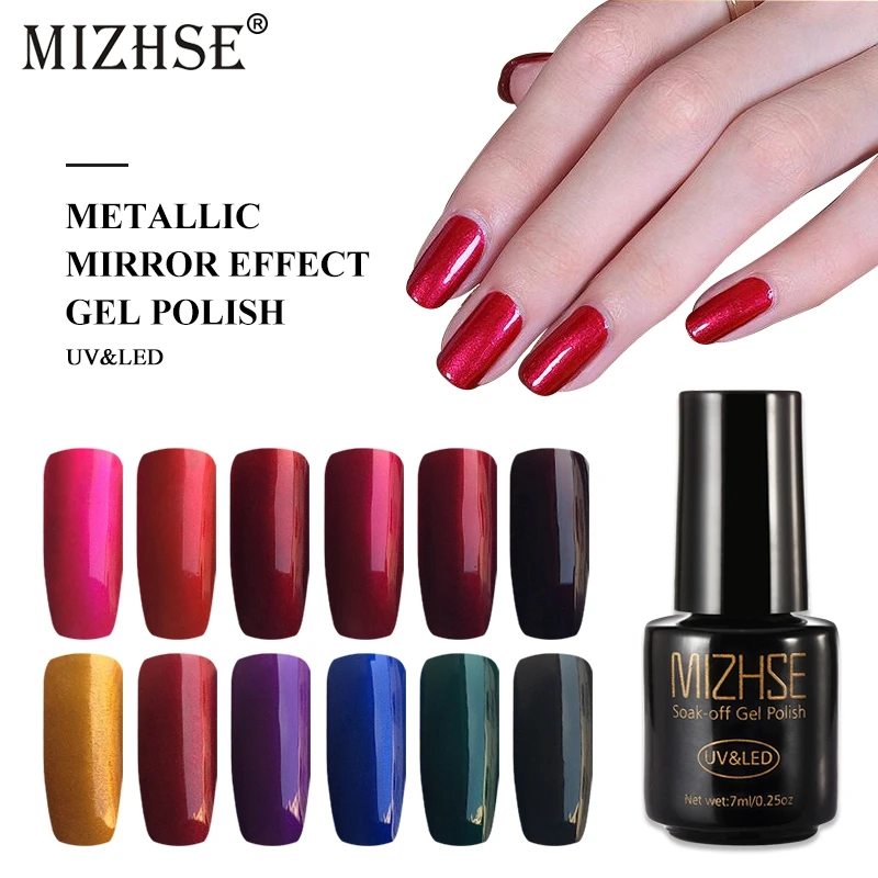 MIZHSE 7pc New Mirror Effect Nail Polish Magic Metallic