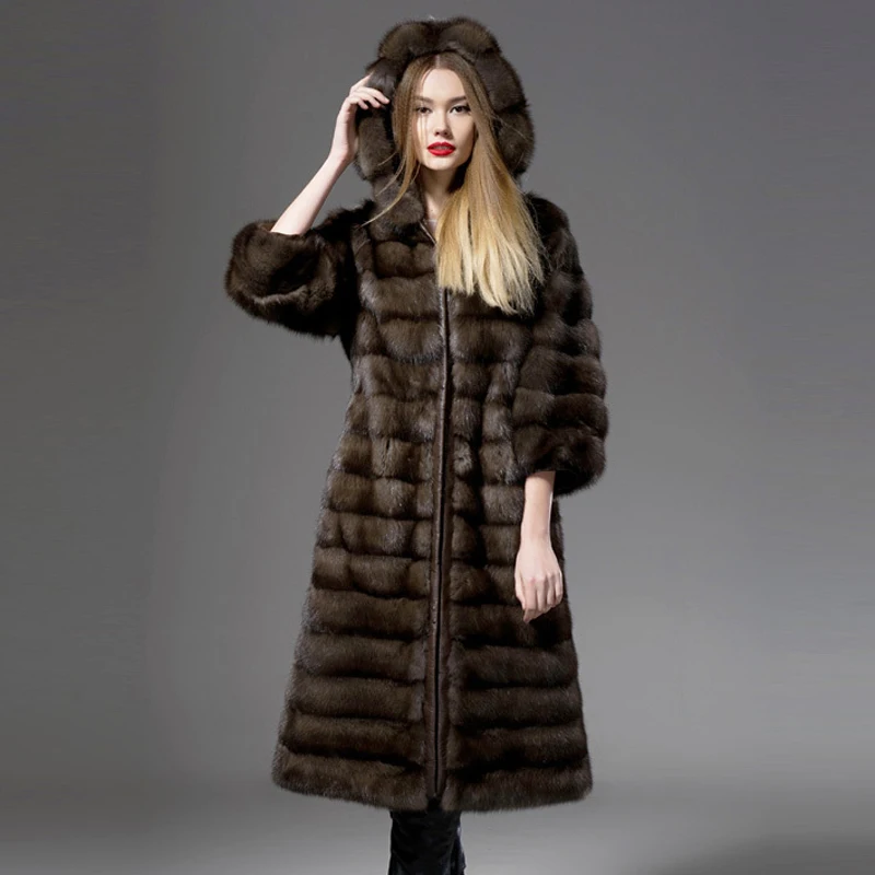 Genuine mink fur coat women ostrich skin high end luxury top quality