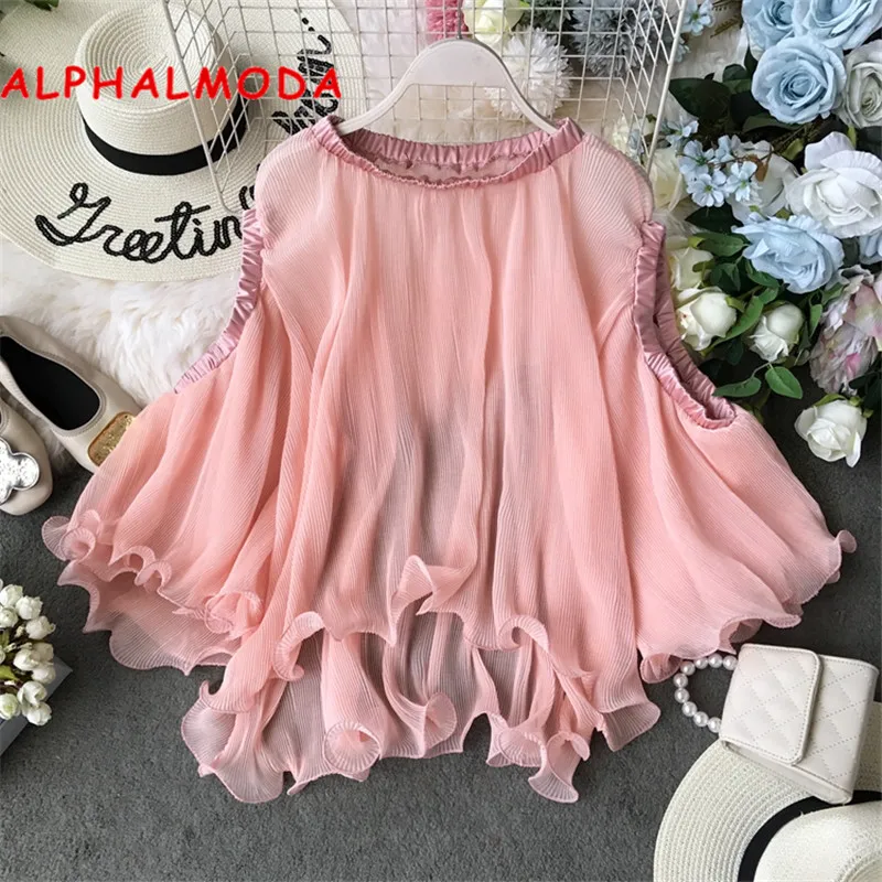 Женское шифоновое платье ALPHALMODA однотонное свободное Полупрозрачное с открытыми