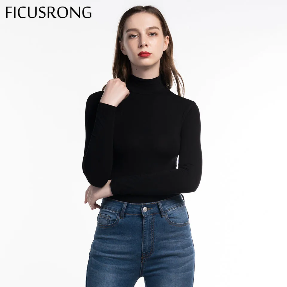 Женское облегающее боди с длинным рукавом FICUSRONG однотонное хлопковое черного и