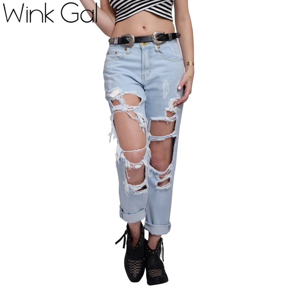 Wink Gal Distrutto Denim Foro Aperture Pantaloni Boyfriend Jeans Strappati  Lunghezza Sfilacciata Delle Donne Capri Boyfriend Jeans Per Le Donne ID601| boyfriend ripped jeans|ripped jeans for womenjeans for women - AliExpress