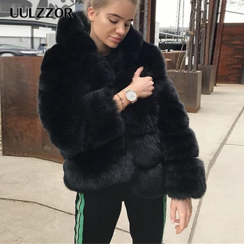

UULZZOR Women Winter Luxury Faux Fox Fur Coat Slim Long sleeve collar coat Faux Fur Jacket Outwear Women Fake Fur Coats