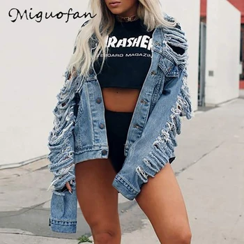 

Miguofan Short Denim Jacket Women Vintage Ripped Hole Streetwear Fashion Plus Size 5XL Jeans Jacket Coat Women 2019 Winter