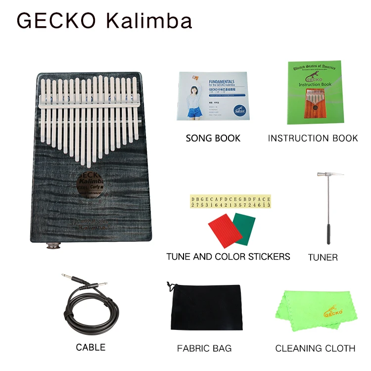 GECKO Kalimba 17 ключ кудрявый клен «пианино для больших пальцев» builts-in EVA Высокоэффективная защитная коробка, MC-BEQ