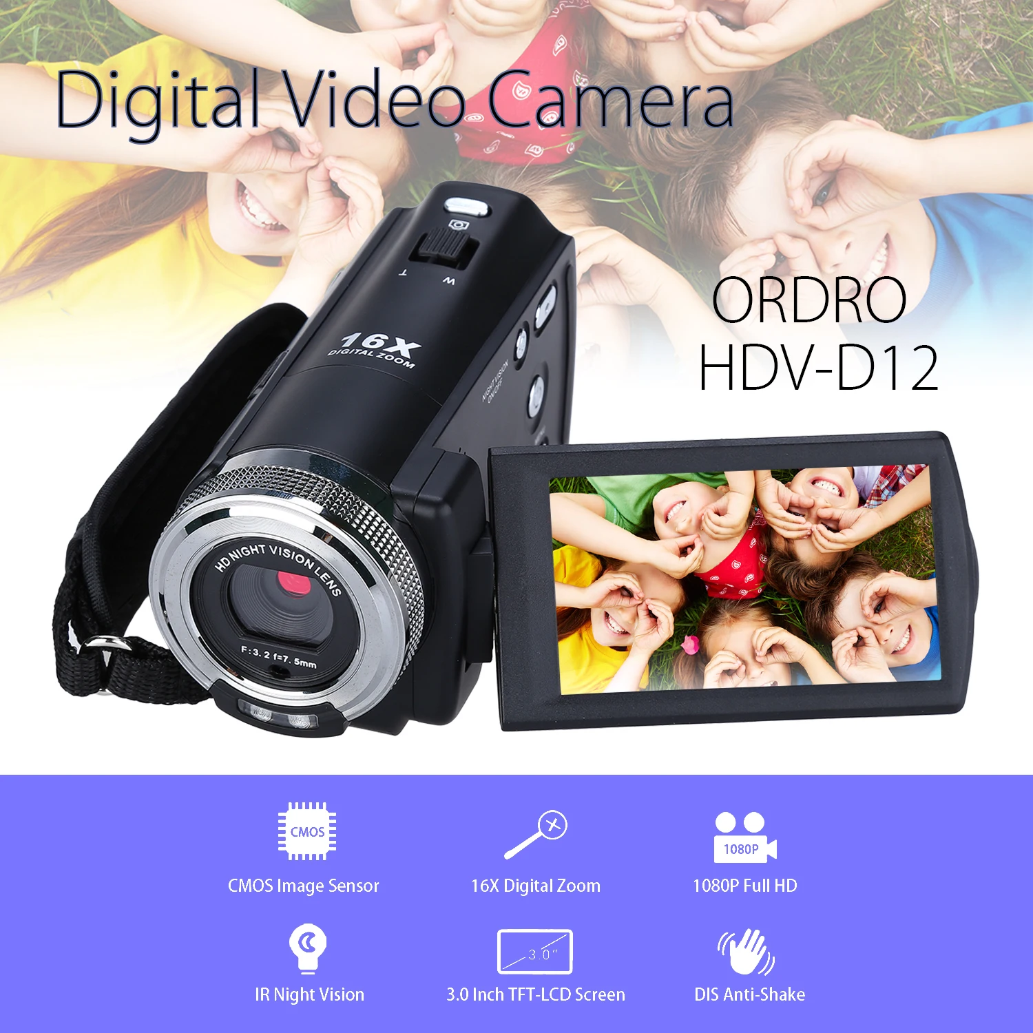 ORDRO HDV-V12 3," lcd 1080P FHD цифровая камера видеокамера 16x Zoom ...