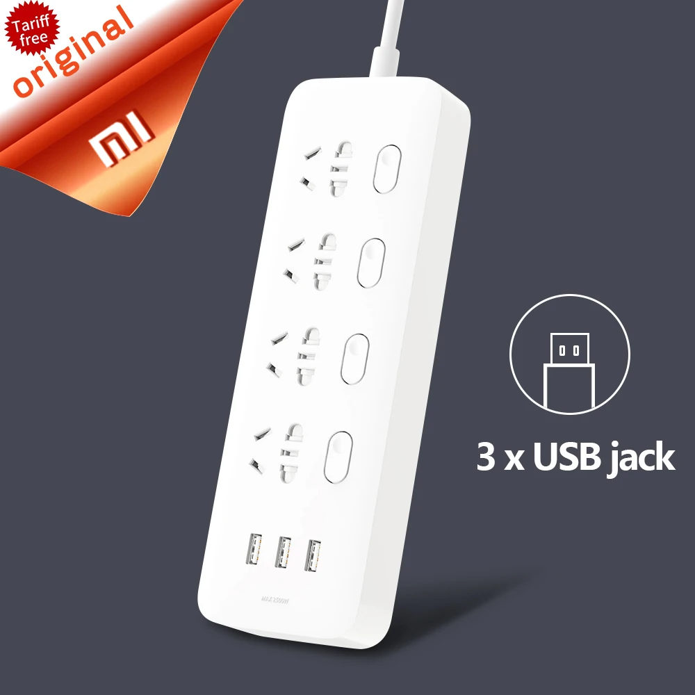 

Original Xiaomi Mijia Power Strip 4 Sockets 4 Individual Switches 3USB Power Converter Fast Charging Extension Socket Homekit