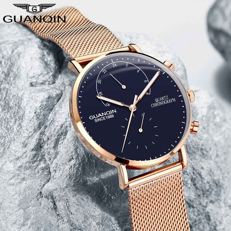 

GUANQIN Mens Watches Brand Luxury Quartz Genuine Leather Watch Luminous Hands Clock Men Designer Wristwatches