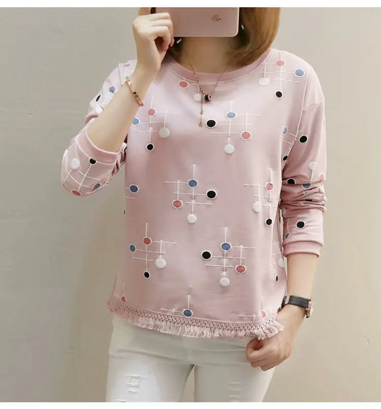 2019 Autumn Women Tops Tees Fashion Print Tshirt Femme T-shirt Ladies Long Sleeve Cotton T-shirts Bottom Tassel Poleras Mujer (11)