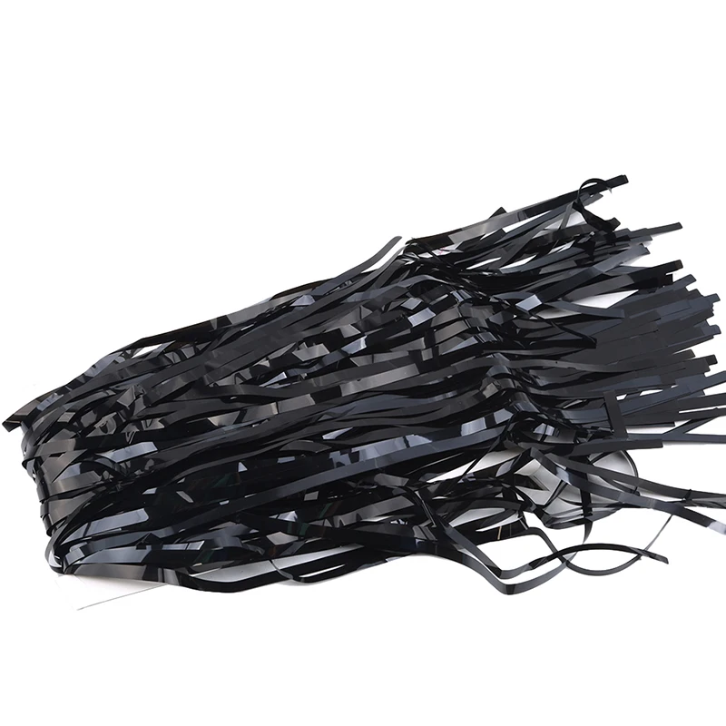 black Золотая Серебряная металлическая бахрома из фольги Блестящий дождевой занавес декор свадебный Декор Фон для фотосъемки - Цвет: black