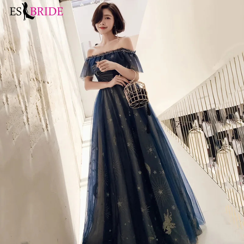 2019 Royal Blue Evening Dresses Long Party Princess Evening Dresses Luxury Starry Sky Elegant Special Occasion Dresses ES2414