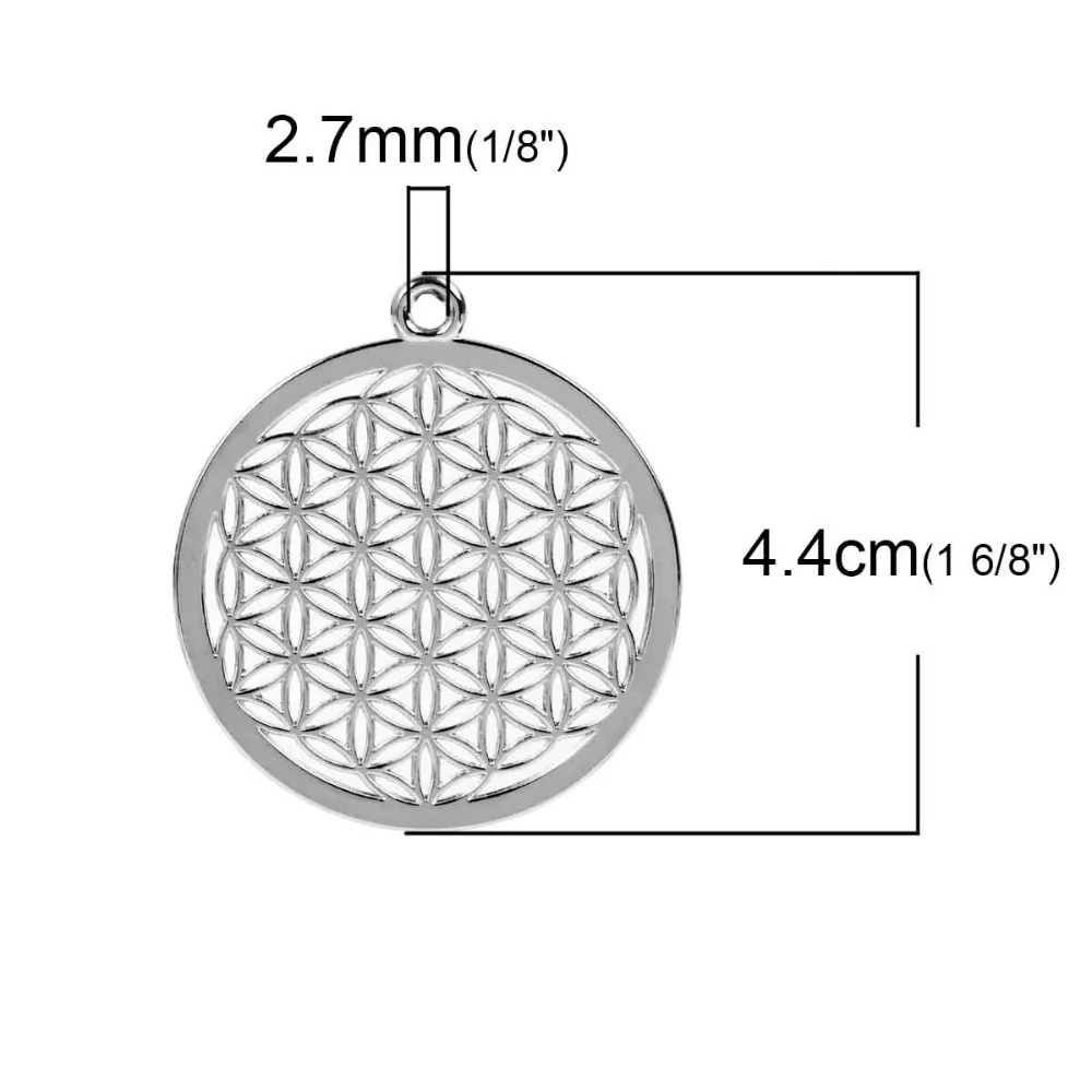 8 сезонов цинковый сплав цветок жизни Подвески Круглый Золотой Цвет тусклый серебряный цвет полые 44 мм(1 6/") x 40 мм(1 5/8"), 3 шт