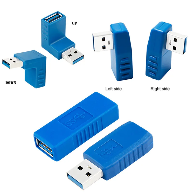 Синий 90 градусов по вертикали влево вправо вверх вниз Угловой USB 3,0 мужчин и женщин M/F адаптер соединитель конвертер