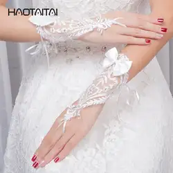Свадебные перчатки кристалл и блесток Бабочка кружева свадебные перчатки 2018