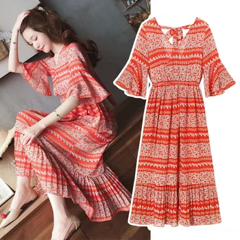 

2018 Boho Beach Style Maternity Nursing Dress Floral Print Chiffon Long Dress Clothes for Pregnant Women Holiday Pregnancy Wear
