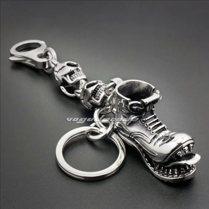 

Punk Rocker Fashion Break Evil Key Buckle Solid 316L Stainless Steel Cool Men's Biker Unique Skulls & Boot Keychain 4S026KC