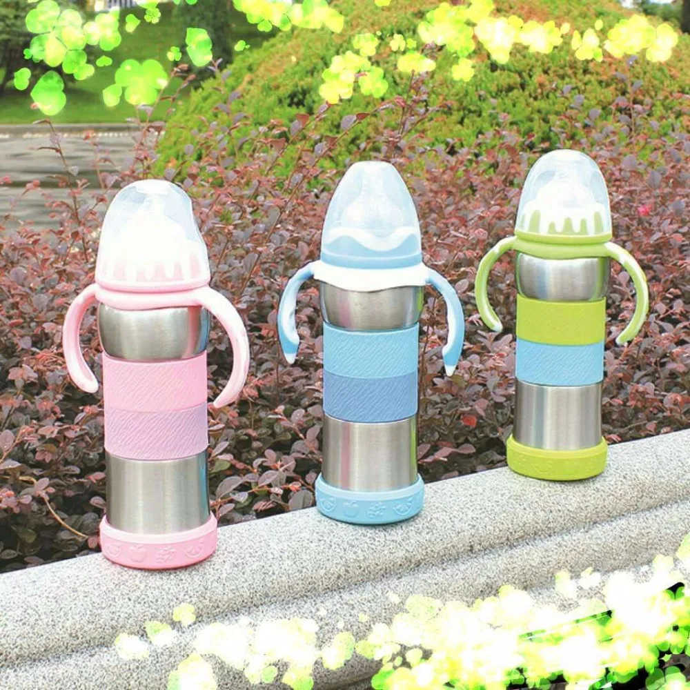 240ml Baby Bottle Nipple Handle Stainless Steel Thermos Vacuum
