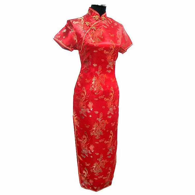 Black Womens Satin Long Cheongsam Qipao Traditional Chinese Dress S M L XL XXL XXXL 4XL 5XL 6XL Mujeres Vestido J3095