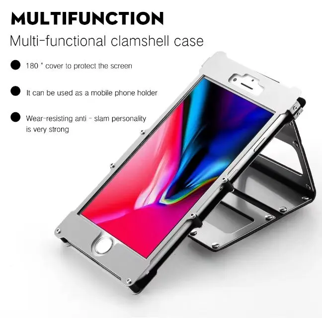 Case de Couro Proteção à Prova de Choque Case do Telefone Capa para Iphone Rebite Irman Inoxidável Graus Flip 8 & 7 Plus Aço 360 5 High Quality Telefonia e Comunicação
