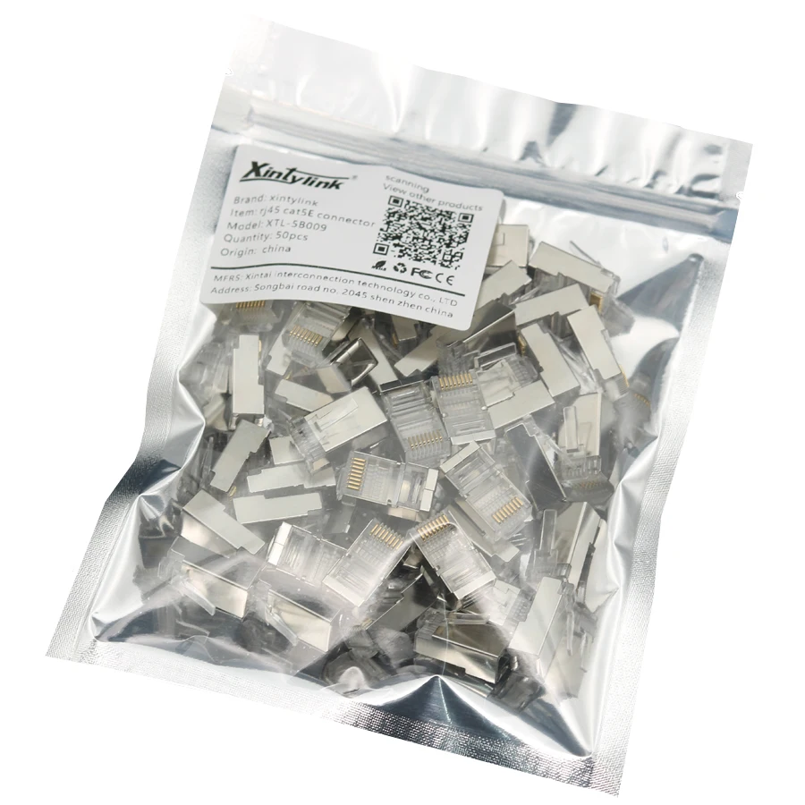 xintylink ethernet cable connector rj45 plug male network cat5e 8p8c 8pin rj 45 stp shielded terminals cat 5 cat5 50pcs 100pcs