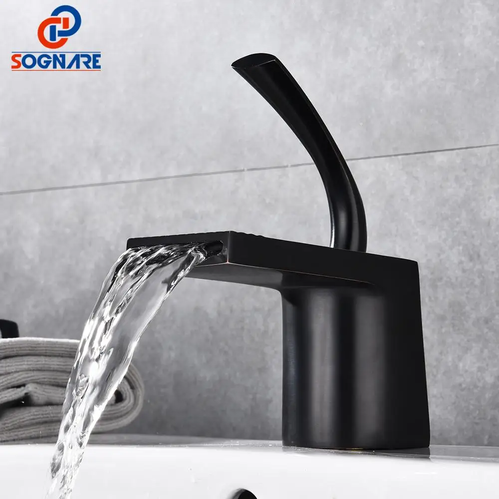 

Black Basin Mixer Tap Oil Rubbed Bronze Bathroom Sink Faucet Single Hole Single Handle Waterfall Basin Faucet Mini Water Tap