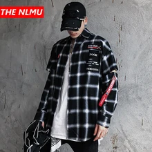 Harajuku плед рубашки для мужчин хип хоп рубашка с длинными рукавами пальто с буквенным принтом Мужская и женская уличная дизайнерская рубашка Топы уличная WG406