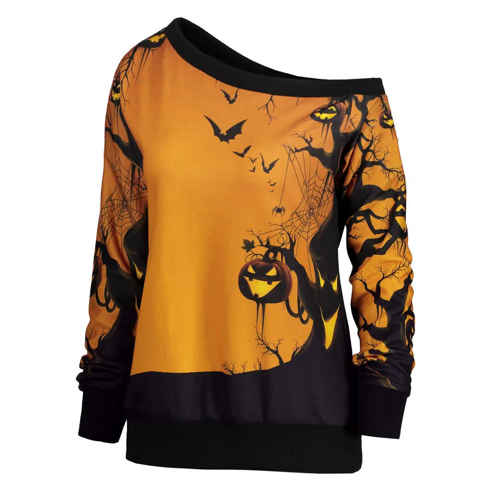 feitong New Arrival Sweatshirt Hoodies Women Halloween Party Skew Neck
