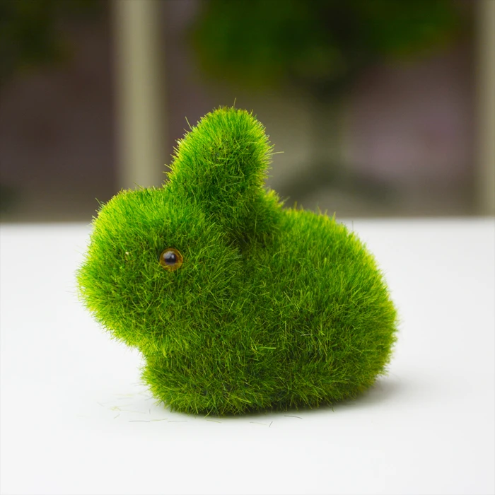 Artificial Mini Green Moss Covered Bunny for Home and Business Party