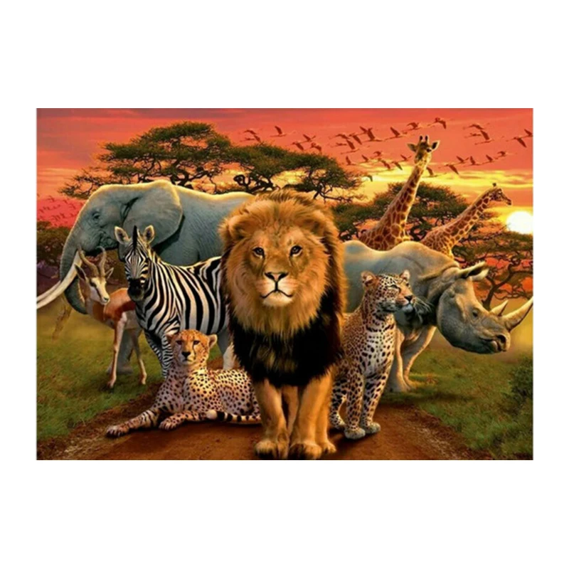 

3d diamond painting sunset under the jungle wild animals free cross stitch kit resin rhinestones inlay home decor wall stickers