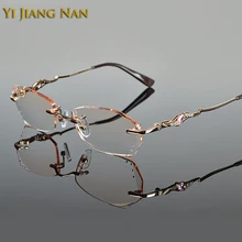 Алмазные очки титановые женские очки Тонированные линзы синие линзы качественные очки без оправы с камнями