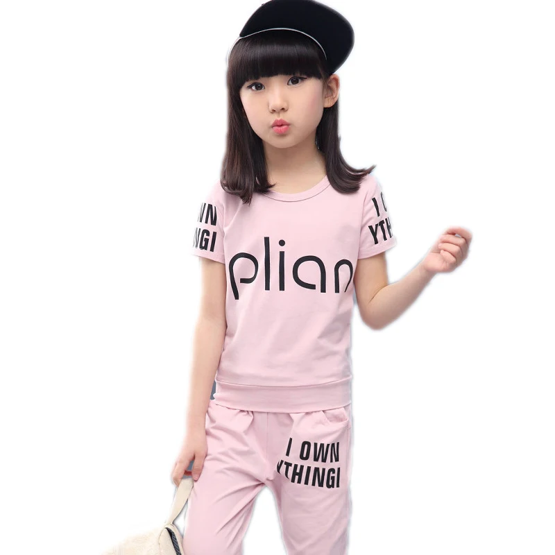 

Teenage Girls clothing set summer girls sport suit letter t shirt pants 2pcs Children clothing set school girls kids tracksuit