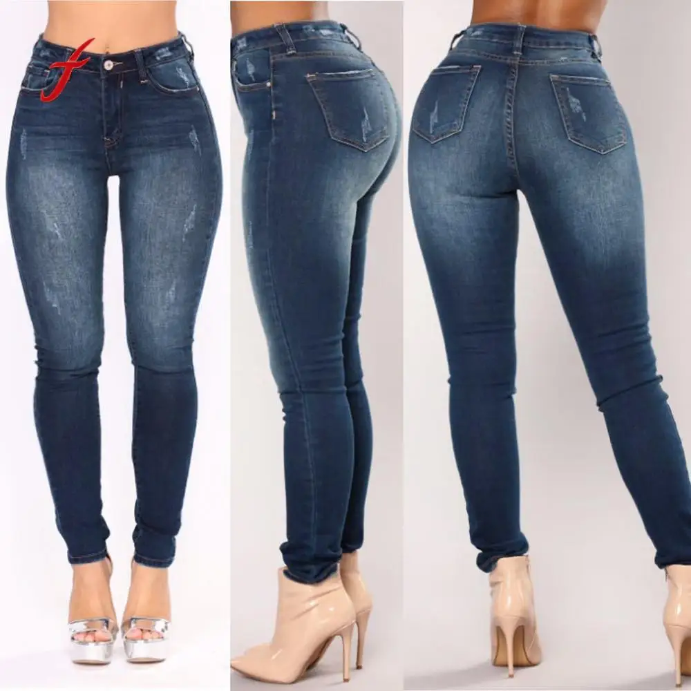 High Elastic Plus Size Stretch Jeans Female Washed Denim Skinny Pencil