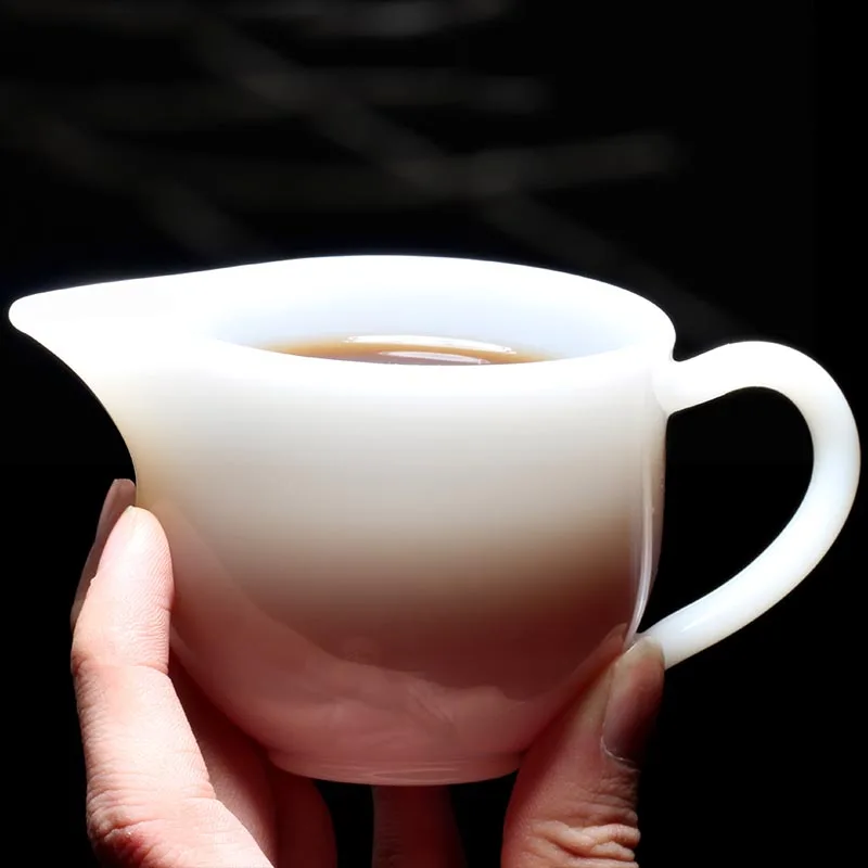 

180ml White Jade Porcelain Fair Cup Heat Resistant Handle Cups Chinese Kung Fu Tea Set Cha Hai Accessories Drinkware Teaware