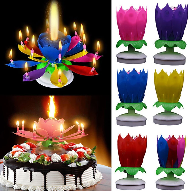 Fashion 1PC Hot Sale Surprise Romantic Candle Cake Musical Lotus Flower