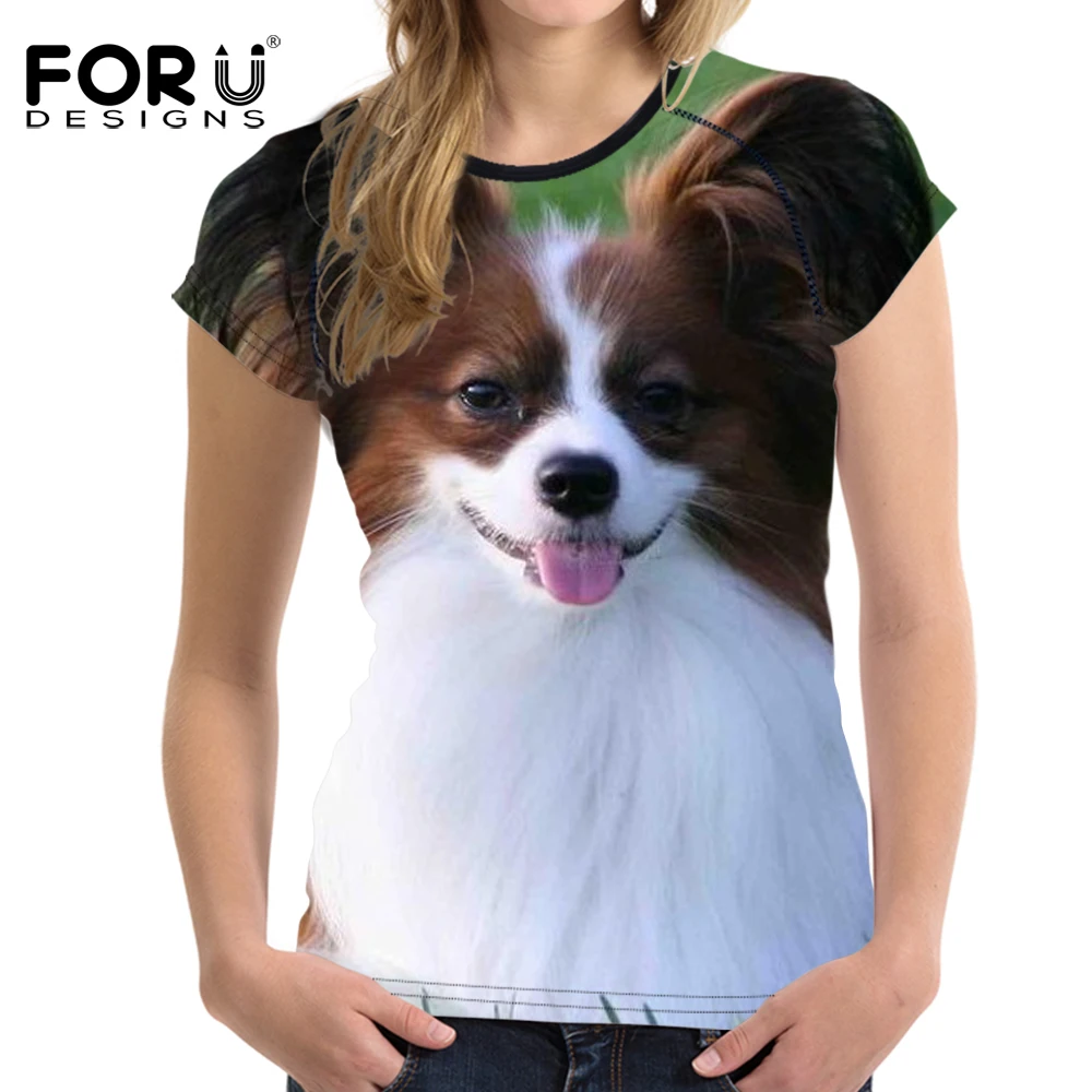 FORUDESIGNS Summer Women T Shirt 3D Papillon Dog Printing Woman Tops O ...