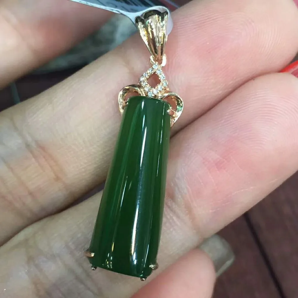 18 карат золото инкрустированные нефритовые капли и Hetian jade Jasper брендовый кулон, шпинат зеленый кулон горячий Бутик