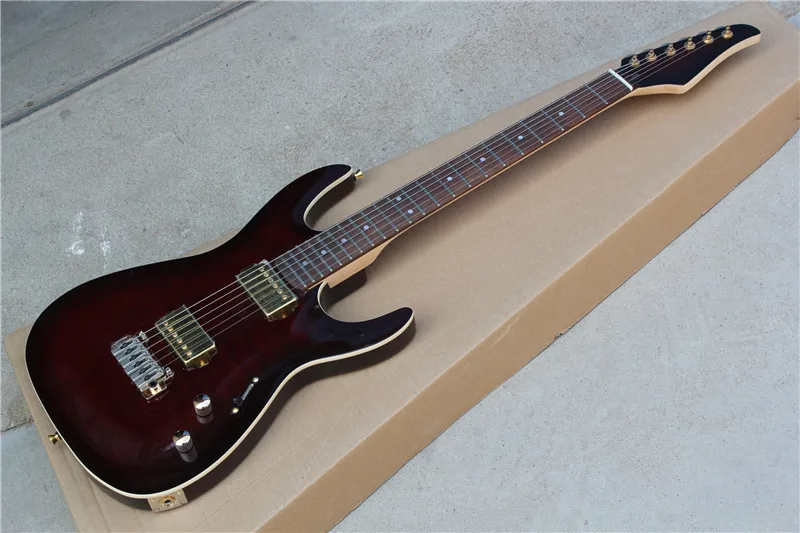 

Factory Custom dark reddish-red body electric guitar with HH pickups,golden hardware,body binding,can be customized