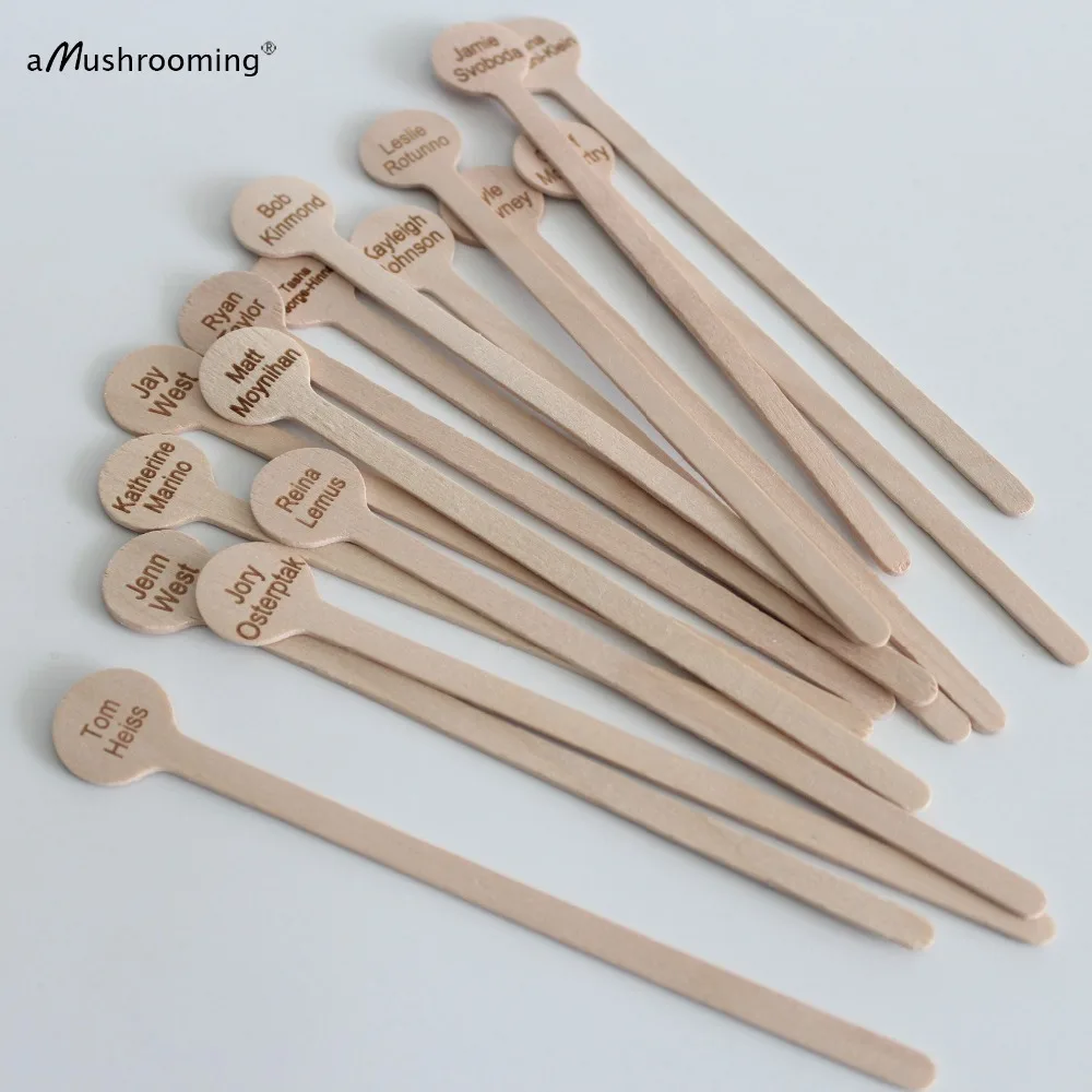 x100 Personalized Wooden Sticks for Wedding Reception Decor Guest Names