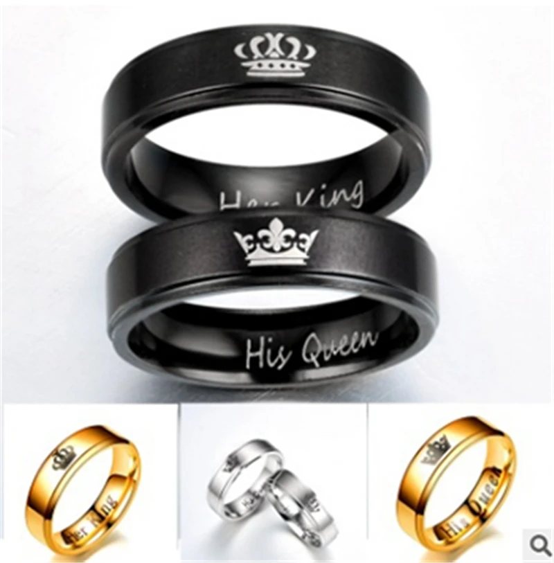 Модное кольцо Her King His Queen с короной для мужчин и женщин золотое/черное