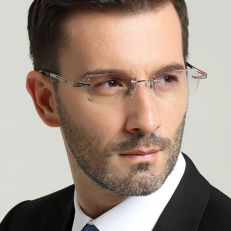

Mens eyewear prescription diamond trimming glasses frame rimless eye ultralight titanium Finished 78
