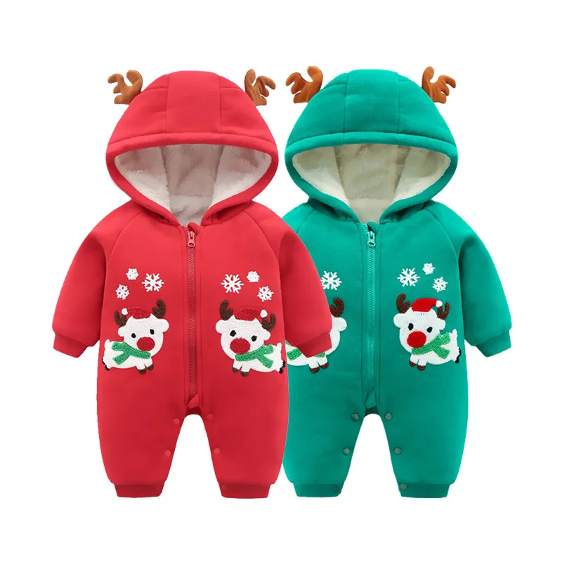 

Cotton Add Fleece Christmas Newborn Baby Clothes Girl Romper 2019 New Design Autumn Winter Boys Jumpsuit 2colors Kids Clothing