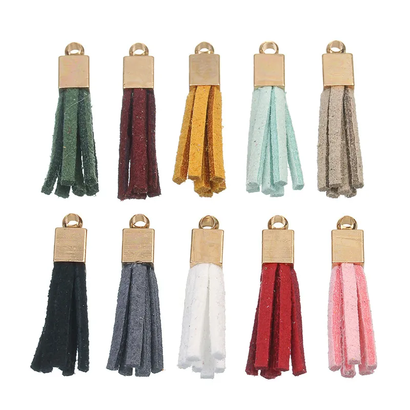 

XINYAO 10pcs 27mm Faux Suede Tassel With Gold Color Caps Earrings Charms Suede Tassels For Keychain Cellphone Straps Jewelry