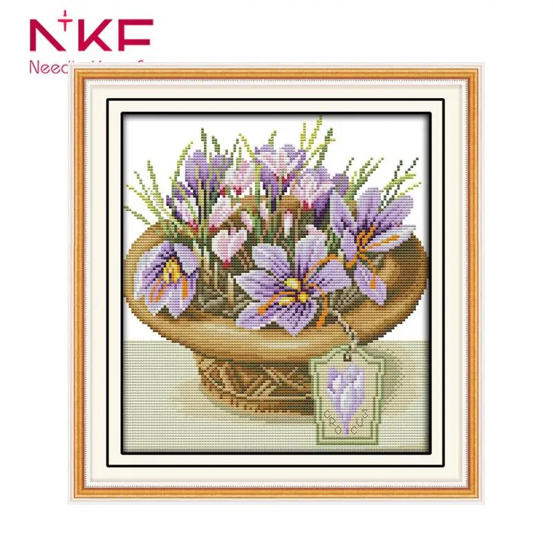 

NKF A Pot of Orchids Cross Stitch Flowers Needlework Embroidery Kit 11CT 14CT DIY Handmade Cross Stitch Flowers Wall Home Decor