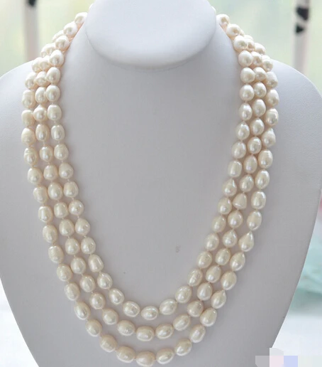 

Miss charm Jew.602 3row 11-12mm rice white Freshwater cultured pearl necklace mabe AAA