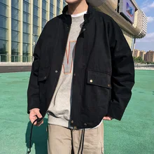 Casual Pocket Drawstring Lower Hem Stand Coloar Long Sleeve Men Jacket 2018 Autumn Solid Color Loose Male Coat Homme M-2XL Casual Pocket Drawstring Lower Hem Stand Coloar Long Sleeve Men Jacket 2018 Autumn Solid Color Loose Male Coat Homme M-2XL