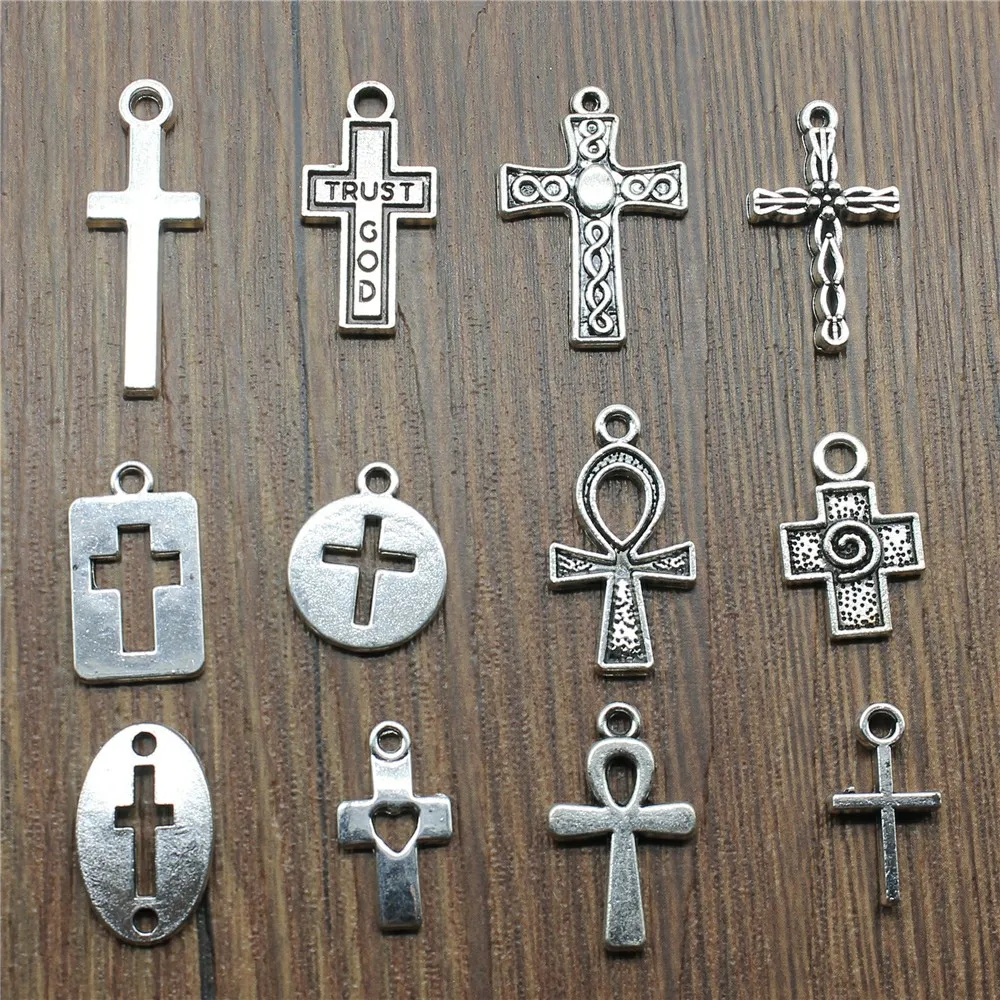 

20pcs/lot Cross Charms Antique Silver Color Cross Charms Jewelry Diy Small Cross Charms For Bracelet Making