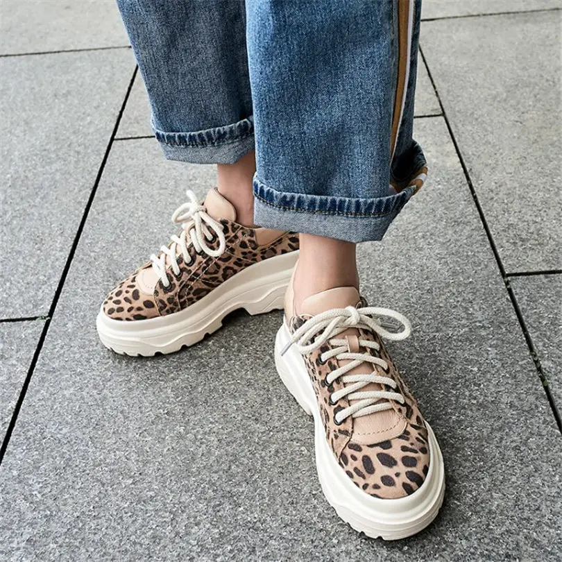 

NAYIDUYUN Women Shoes Genuine Leather Wedges Platform Evening Pumps Lace Up High Heel Sneakers Punk Creepers Casual Shoes