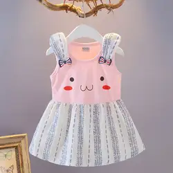 2018 новые летние Детская одежда для детей от 0 до 3 лет милый кот с платье принцессы с бантом для маленьких девочек деревенский Стиль платье