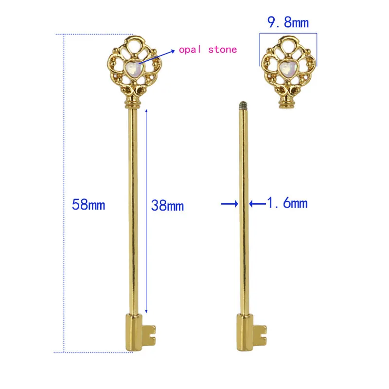14 г промышленный хрящевой Пирсинг из нержавеющей стали Опал Камень Ключ штанга длинные прямые серебряные золотые женские мужские ювелирные изделия для тела